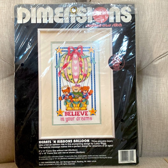 DIMENSIONS BELIEVE IN YOUR DREAMS counted cross stitch kit Heart ribbons balloon - Picture 8 of 8
